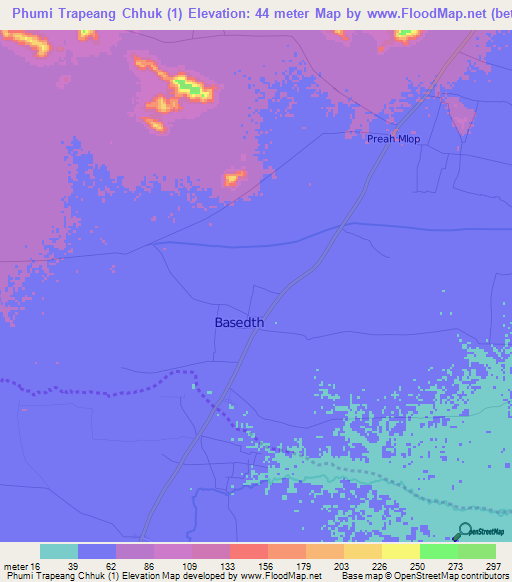 Phumi Trapeang Chhuk (1),Cambodia Elevation Map