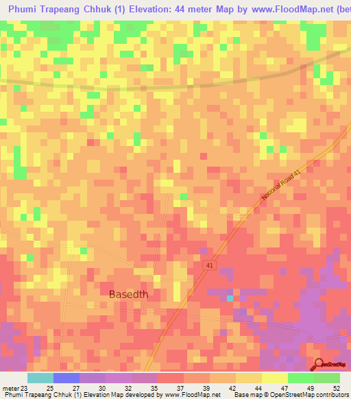 Phumi Trapeang Chhuk (1),Cambodia Elevation Map