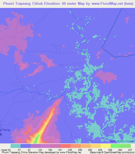 Phumi Trapeang Chhuk,Cambodia Elevation Map