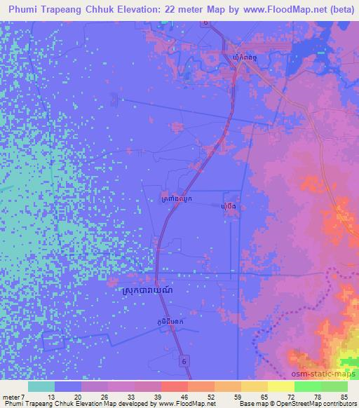 Phumi Trapeang Chhuk,Cambodia Elevation Map