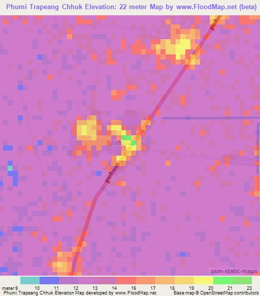 Phumi Trapeang Chhuk,Cambodia Elevation Map