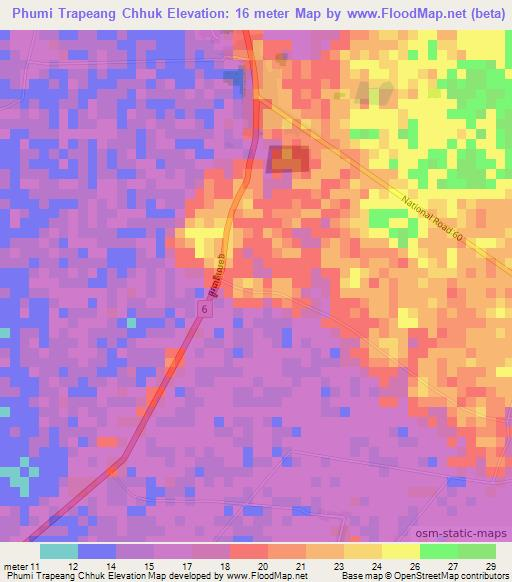 Phumi Trapeang Chhuk,Cambodia Elevation Map