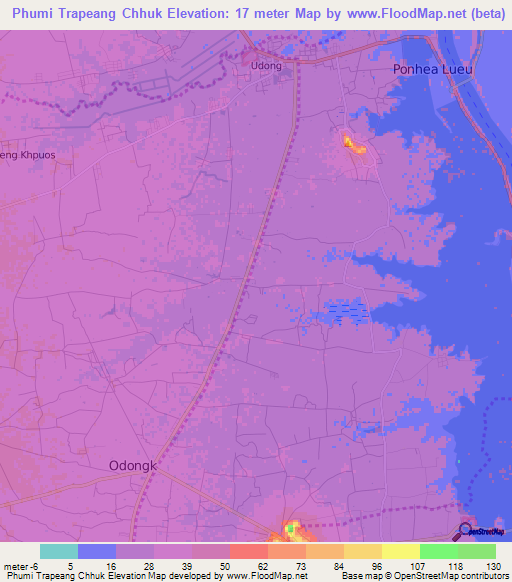 Phumi Trapeang Chhuk,Cambodia Elevation Map
