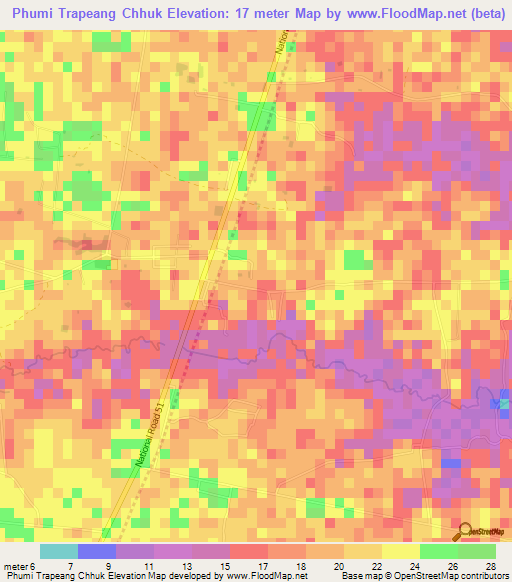 Phumi Trapeang Chhuk,Cambodia Elevation Map