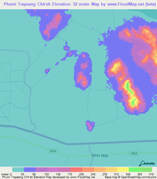 Phumi Trapeang Chh'eh,Cambodia Elevation Map