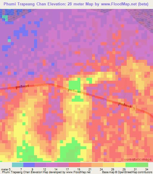 Phumi Trapeang Chan,Cambodia Elevation Map