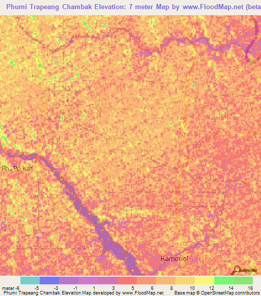 Phumi Trapeang Chambak,Cambodia Elevation Map