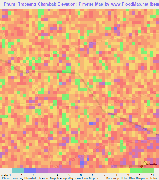 Phumi Trapeang Chambak,Cambodia Elevation Map