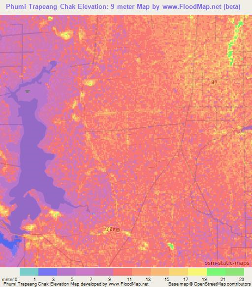 Phumi Trapeang Chak,Cambodia Elevation Map
