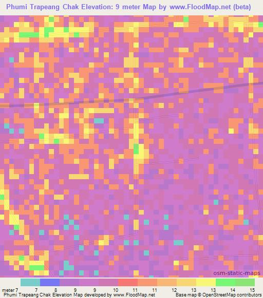 Phumi Trapeang Chak,Cambodia Elevation Map