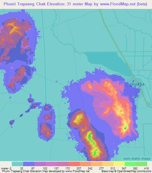 Phumi Trapeang Chak,Cambodia Elevation Map