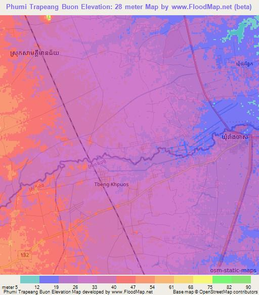 Phumi Trapeang Buon,Cambodia Elevation Map