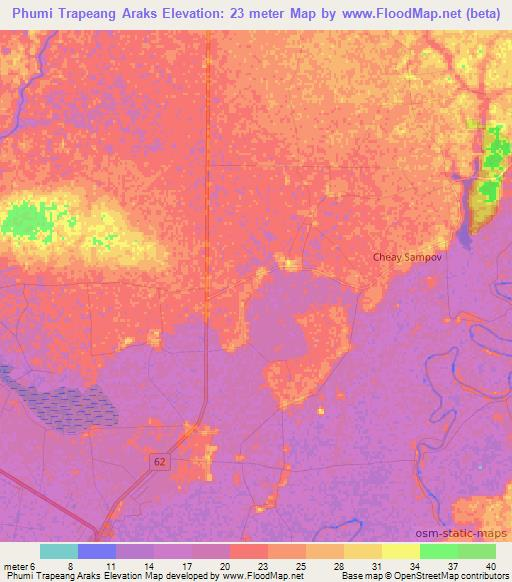 Phumi Trapeang Araks,Cambodia Elevation Map
