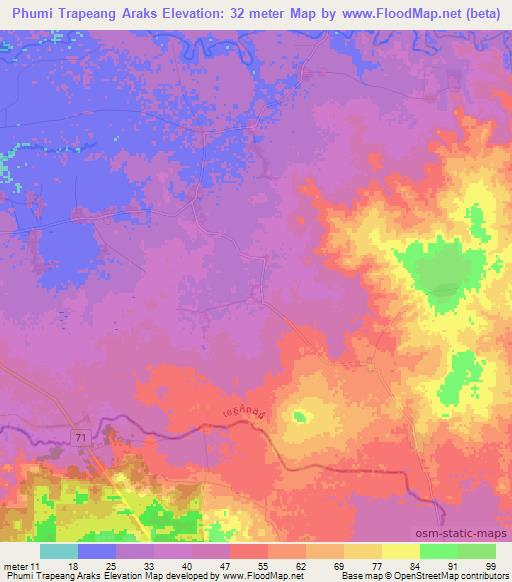 Phumi Trapeang Araks,Cambodia Elevation Map