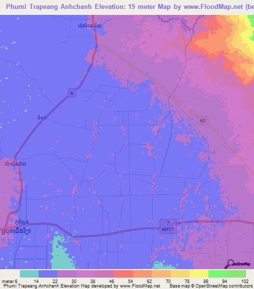 Phumi Trapeang Anhchanh,Cambodia Elevation Map