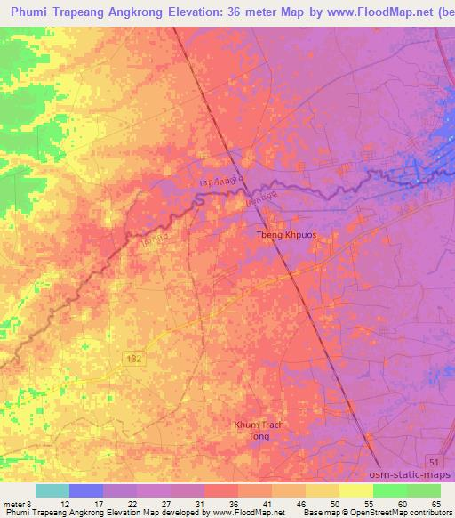 Phumi Trapeang Angkrong,Cambodia Elevation Map