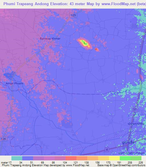 Phumi Trapeang Andong,Cambodia Elevation Map
