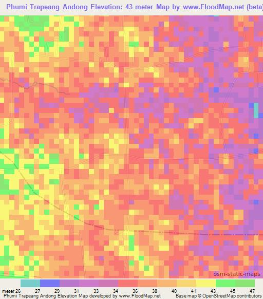 Phumi Trapeang Andong,Cambodia Elevation Map