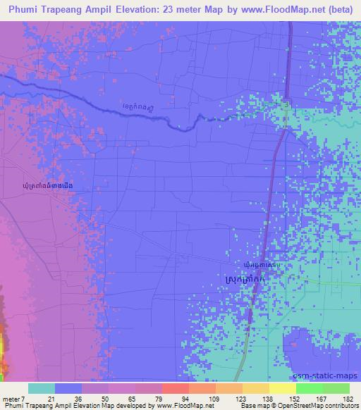Phumi Trapeang Ampil,Cambodia Elevation Map