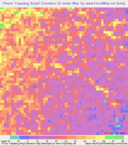 Phumi Trapeang Ampil,Cambodia Elevation Map