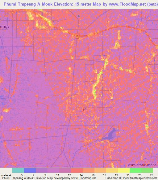 Phumi Trapeang A Mouk,Cambodia Elevation Map
