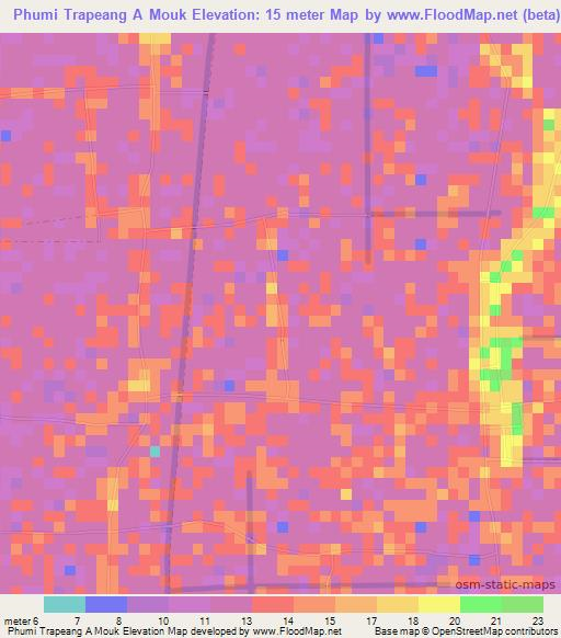 Phumi Trapeang A Mouk,Cambodia Elevation Map