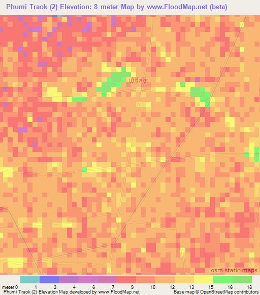 Phumi Traok (2),Cambodia Elevation Map