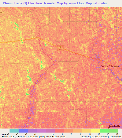 Phumi Traok (1),Cambodia Elevation Map