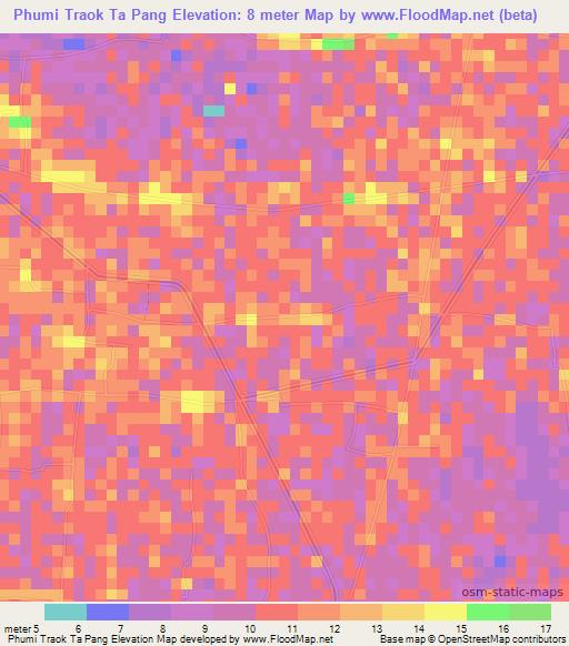 Phumi Traok Ta Pang,Cambodia Elevation Map