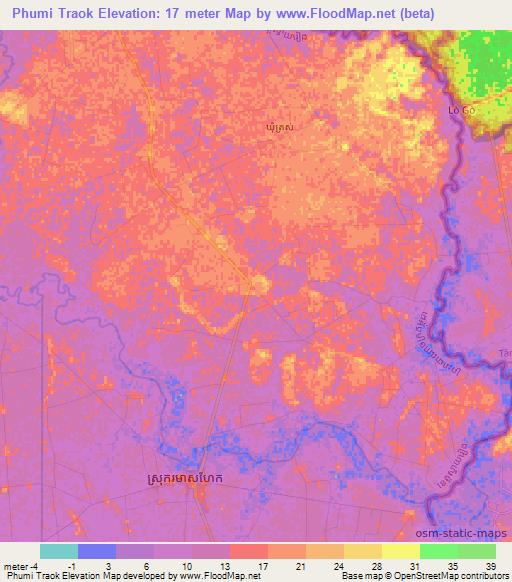 Phumi Traok,Cambodia Elevation Map