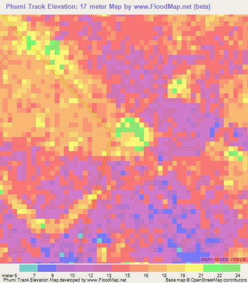 Phumi Traok,Cambodia Elevation Map