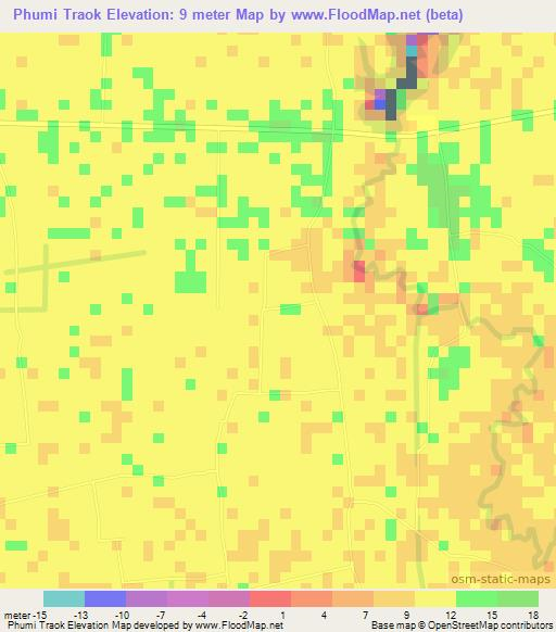 Phumi Traok,Cambodia Elevation Map