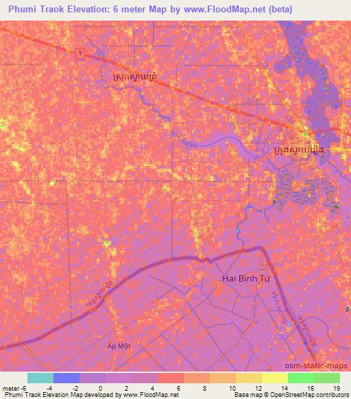 Phumi Traok,Cambodia Elevation Map
