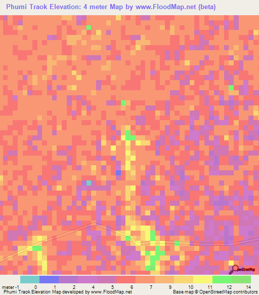 Phumi Traok,Cambodia Elevation Map