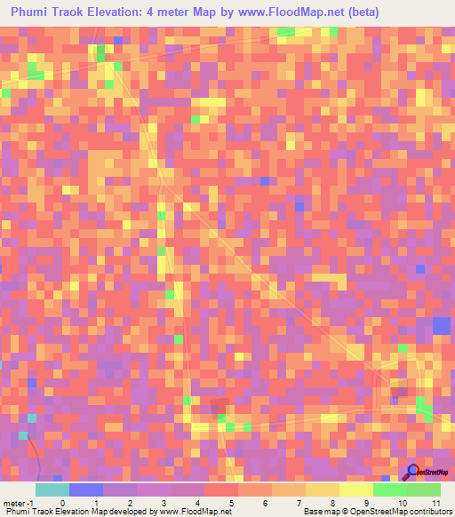 Phumi Traok,Cambodia Elevation Map