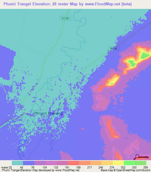 Phumi Trangel,Cambodia Elevation Map