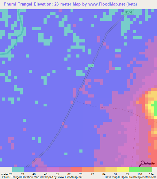 Phumi Trangel,Cambodia Elevation Map