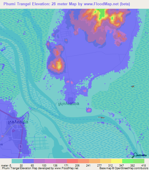 Phumi Trangel,Cambodia Elevation Map