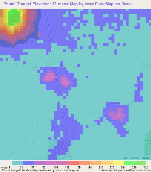 Phumi Trangel,Cambodia Elevation Map