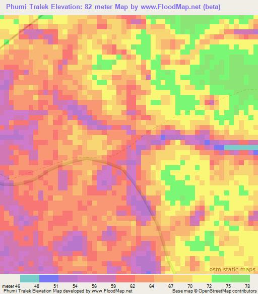 Phumi Tralek,Cambodia Elevation Map