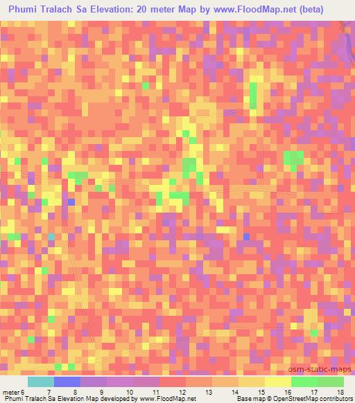 Phumi Tralach Sa,Cambodia Elevation Map