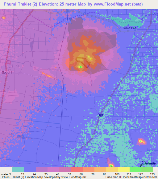 Phumi Trakiet (2),Cambodia Elevation Map