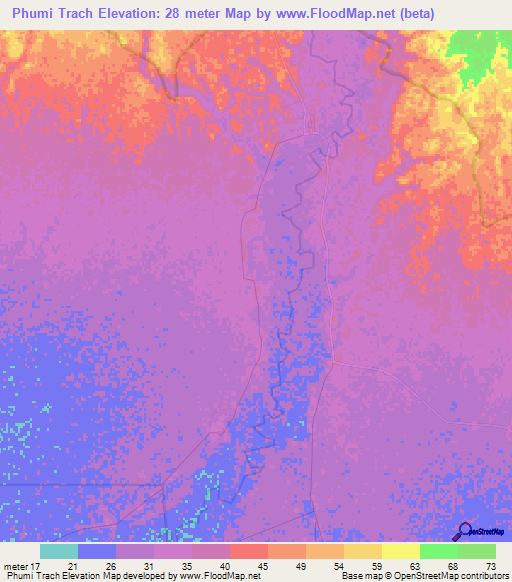 Phumi Trach,Cambodia Elevation Map