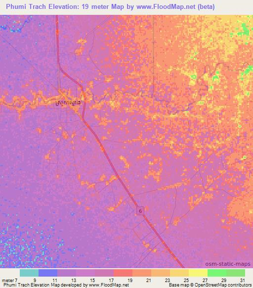 Phumi Trach,Cambodia Elevation Map