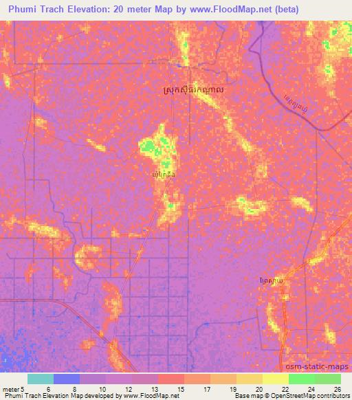 Phumi Trach,Cambodia Elevation Map