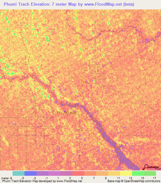 Phumi Trach,Cambodia Elevation Map