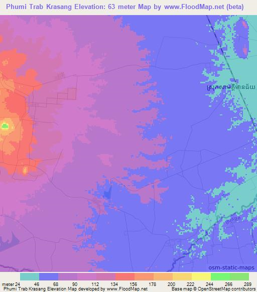 Phumi Trab Krasang,Cambodia Elevation Map