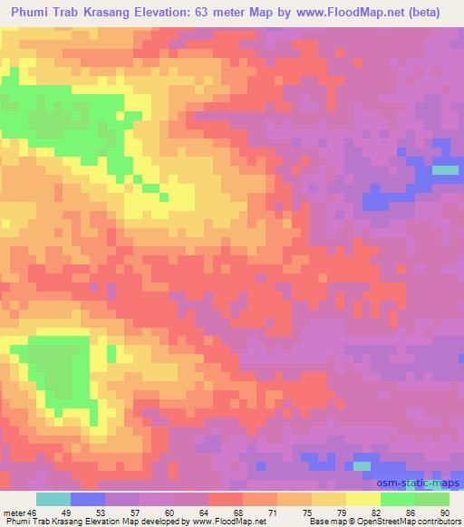 Phumi Trab Krasang,Cambodia Elevation Map