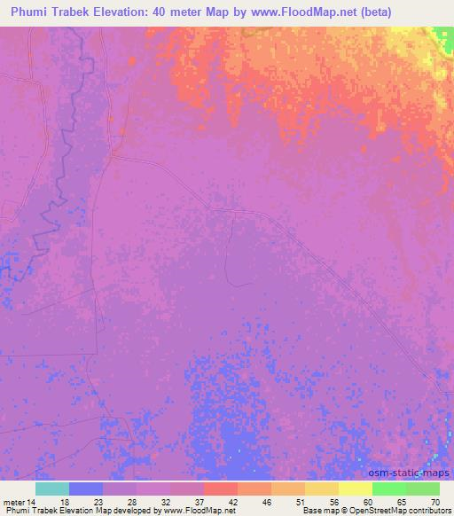 Phumi Trabek,Cambodia Elevation Map