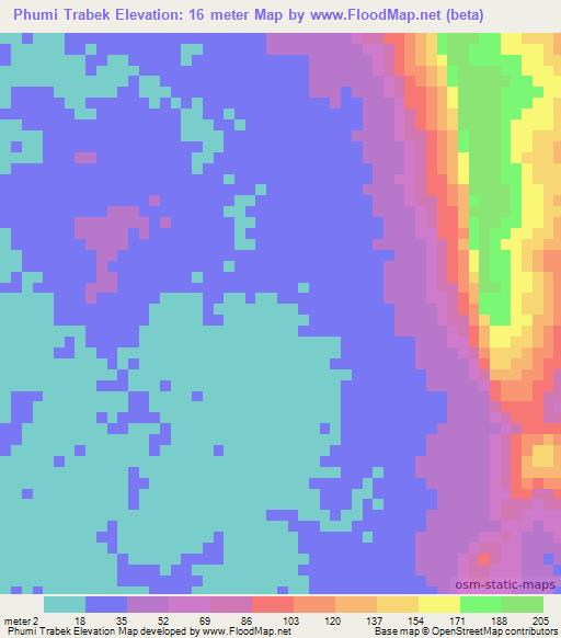 Phumi Trabek,Cambodia Elevation Map